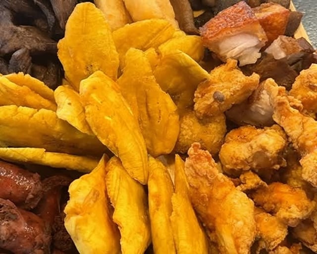 Picadera Havana Heights, Chicharron De Pollo (Fried Chicken Chunks), Res Frita (Fried Beef), Masita De Credo (Fried Pork) Longaniza (Dominican Sausage).